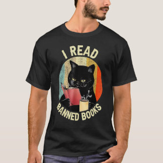 Schwarze Katze Trinkt Kaffee Ich Lese Verbotene Bü T-Shirt