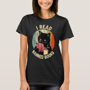 Schwarze Katze trinkt Kaffee Ich lese verbotene Bü T-Shirt