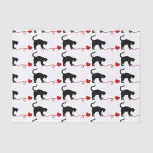 Schwarze Katze u. Herz-geformtes Garn (rot) Seidenpapier