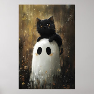 Schwarze Katze umarmt süßen Geist Druck, Digital H Poster