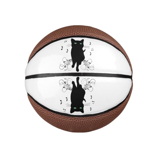 Schwarze Katze umgeben von flüsternden Noten der M Mini Basketball (Vorderseite)