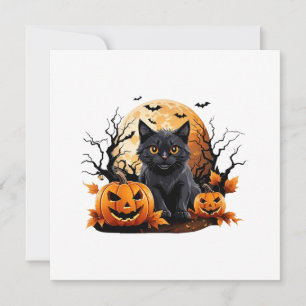 Schwarze Katze, umgeben von Kürbis Einladung