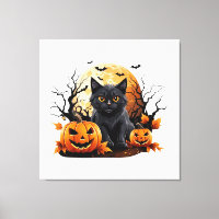 Schwarze Katze, umgeben von Kürbis