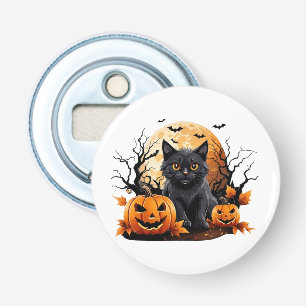 Schwarze Katze umgeben von Kürbissen Flaschenöffner
