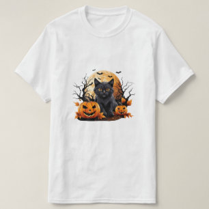 Schwarze Katze umgeben von Kürbissen T-Shirt