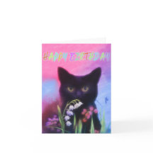 SCHWARZE KATZE UND BLUME BIRTHDAKARTE