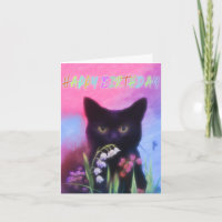 SCHWARZE KATZE UND BLUME BIRTHDAKARTE