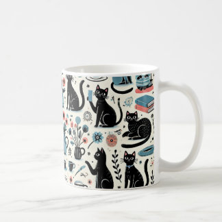 Schwarze Katze und Blume Kaffeetasse