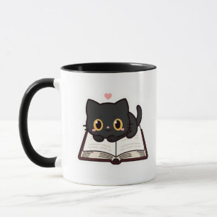 Schwarze Katze und Buch besticktes Comfort Colors  Tasse