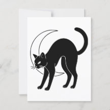 Schwarze Katze und Crescent Moon Line Art