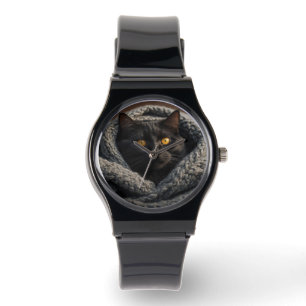 Schwarze Katze und Decken Armbanduhr