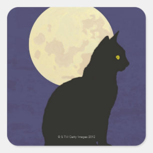 Schwarze Katze und der Mond Quadratischer Aufkleber