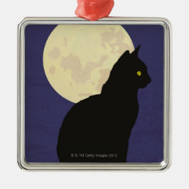Schwarze Katze und der Mond Silbernes Ornament