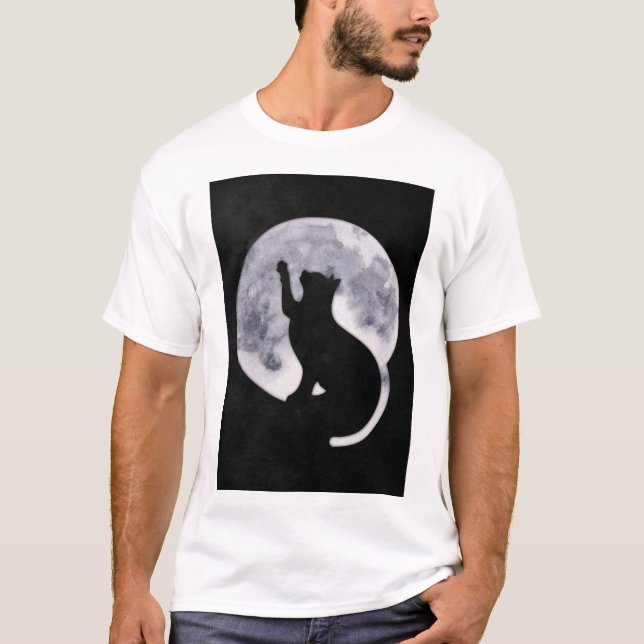 Schwarze Katze und der Mond-T - Shirt (Vorderseite)