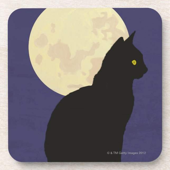 Schwarze Katze und der Mond Untersetzer (Vorderseite)