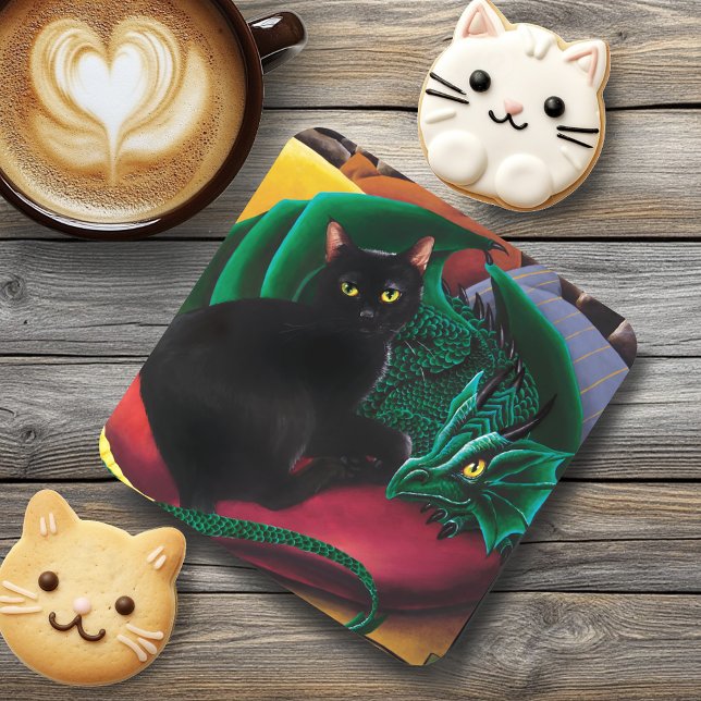 Schwarze Katze und Drache Getränkeuntersetzer (Von Creator hochgeladen)