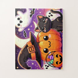 Schwarze Katze und ein Kürbis Puzzle
