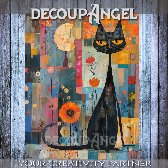 Schwarze Katze und Farben - Decoupage- Seidenpapier (Von Creator hochgeladen)