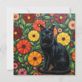 Schwarze Katze und farbenfrohe Blume der Folk