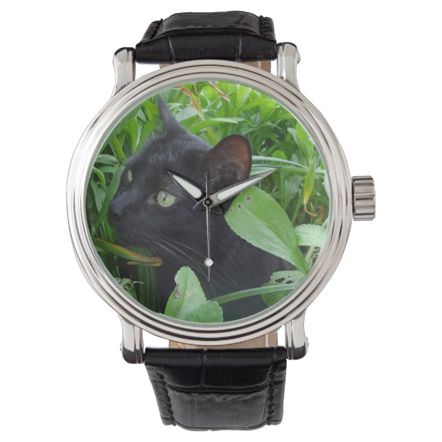 Schwarze Katze und Foliage Armbanduhr (Vorderseite)