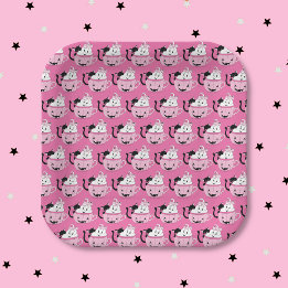 Schwarze Katze und Ghost Muster rosa Papierplatte Pappteller