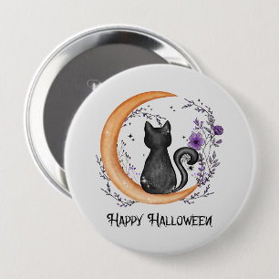 Schwarze Katze und Halbmond zu glücklichen Hallowe Button