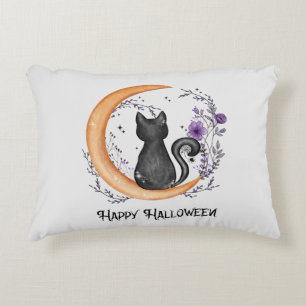 Schwarze Katze und Halbmond zu glücklichen Hallowe Dekokissen