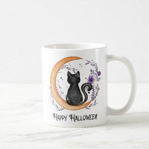 Schwarze Katze und Halbmond zu glücklichen Hallowe Kaffeetasse