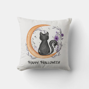 Schwarze Katze und Halbmond zu glücklichen Hallowe Kissen