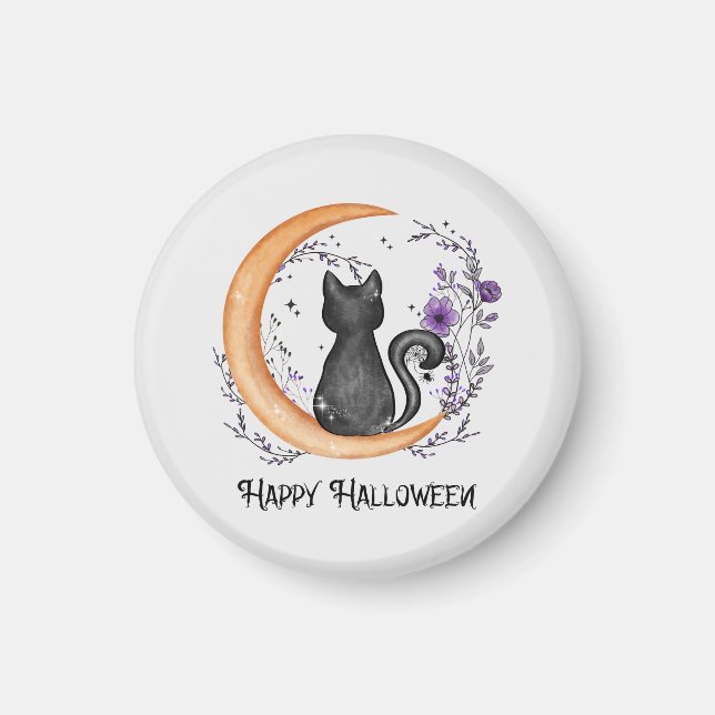 Schwarze Katze und Halbmond zu glücklichen Hallowe Magnet (Vorne)