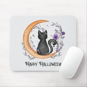 Schwarze Katze und Halbmond zu glücklichen Hallowe Mousepad