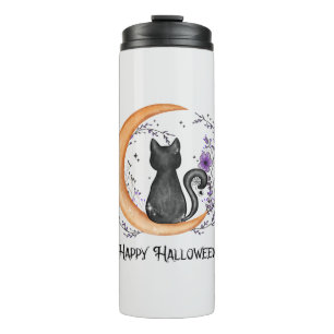 Schwarze Katze und Halbmond zu glücklichen Hallowe Thermosbecher
