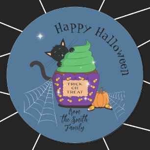 Schwarze Katze und Halloween-Cupcake Blaue Sticker