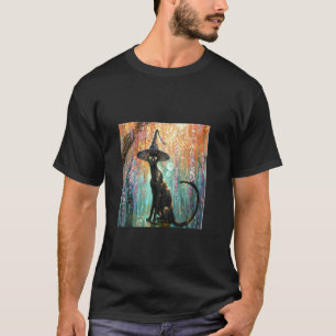 Schwarze Katze und Hexenhut Gruselige Kirschblüten T-Shirt