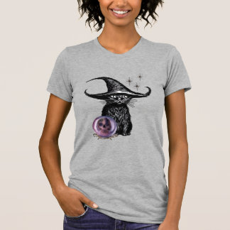Schwarze Katze und Hexenhut Mystisches Design Over T-Shirt