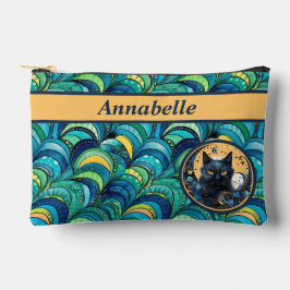 Schwarze Katze und Himmelsmond Druckzubehör Pouch Zubehörtasche