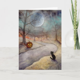 Schwarze Katze und Jack-o-Lantern Fantasy-Kunst Karte