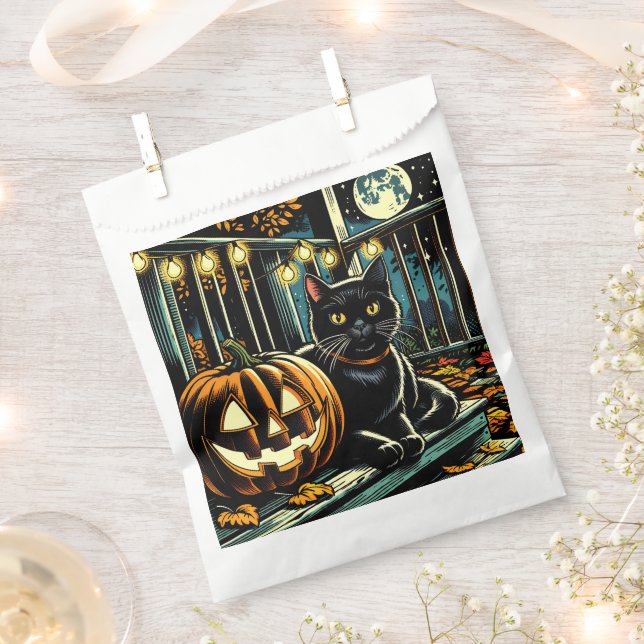 Schwarze Katze und Jack-O-Lantern Halloween Geschenktütchen (Ausgeschnitten)