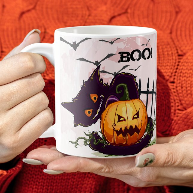Schwarze Katze und Jack o' Lantern Halloween Kaffeetasse (Von Creator hochgeladen)