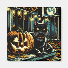 Schwarze Katze und Jack-O-Lantern Halloween Magnet