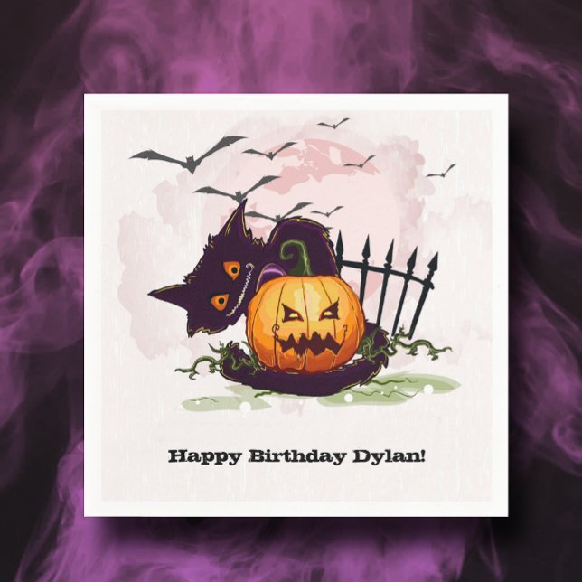 Schwarze Katze und Jack o' Lantern Halloween Serviette (Von Creator hochgeladen)