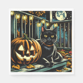 Schwarze Katze und Jack-O-Lantern Halloween Serviette