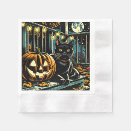 Schwarze Katze und Jack-O-Lantern Halloween Serviette