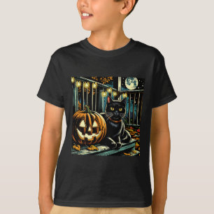 Schwarze Katze und Jack-O-Lantern Halloween T-Shirt