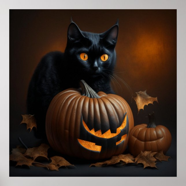 Schwarze Katze und Jack-O-Laterne Poster (Vorne)