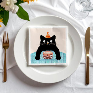 Schwarze Katze und Kuchen Serviette