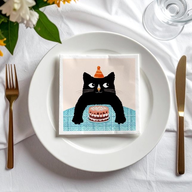 Schwarze Katze und Kuchen Serviette (Von Creator hochgeladen)