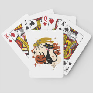 Schwarze Katze und Kürbis Atomic Retro Halloween Spielkarten