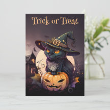 Schwarze Katze und Kürbis Halloween-Party-Einladun
