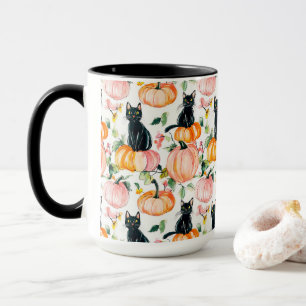 Schwarze Katze und Kürbis Herbst Grusel Halloween Tasse